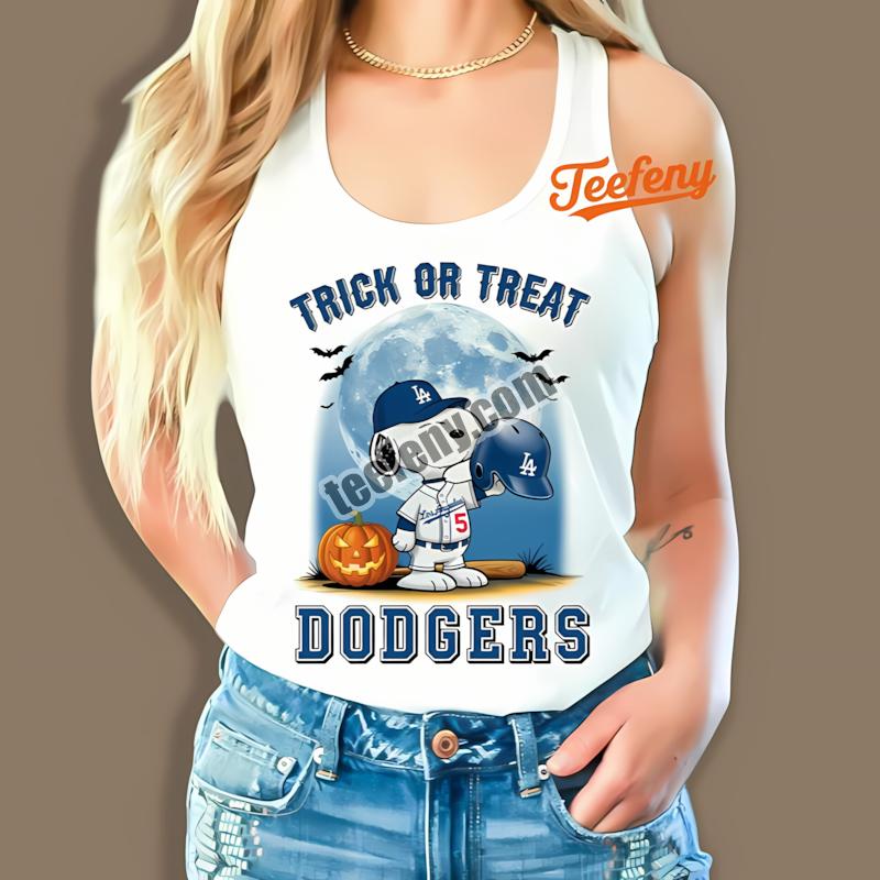 Los Angeles Dodgers Snoopy Trick Or Treat Halloween Tanktop Los Angeles Dodgers Snoopy Trick Or Treat Halloween Tanktop