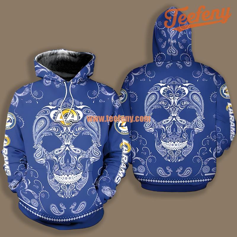 Los Angeles Rams Bandana Skull White Blue Pullover 3D Hoodie