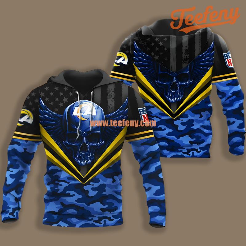 Los Angeles Rams Eagle Skull Black Blue Zip Up 3D Hoodie