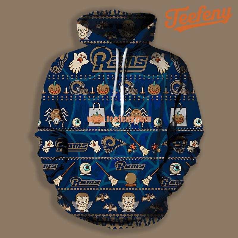 Los Angeles Rams Ghost Pumpkin Halloween Blue Art 3D Hoodie