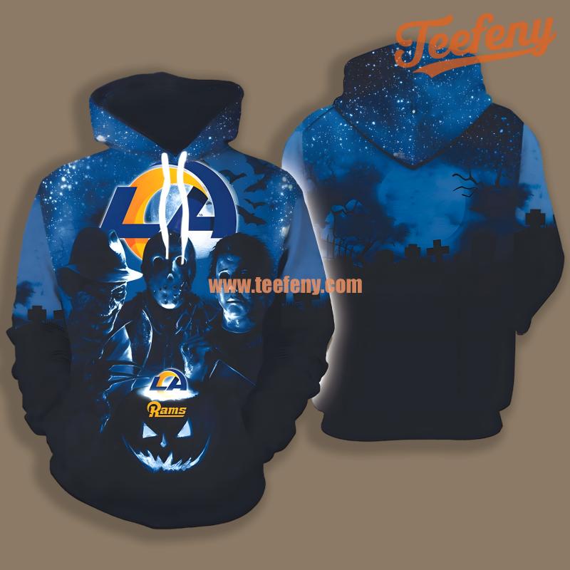 Los Angeles Rams Halloween Michael Myers Jason Voorhees Blue Zip Up 3D Hoodie