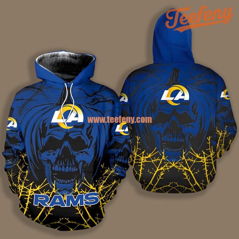 Los Angeles Rams Halloween Pumpkin Skull Blue Yellow Cool 3D Hoodie