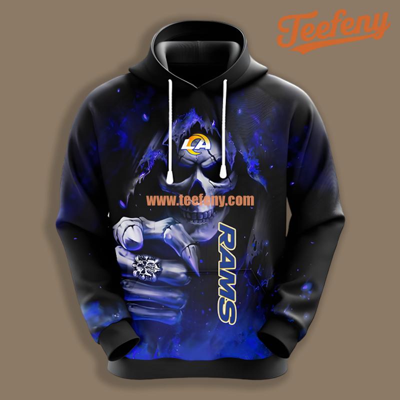 Los Angeles Rams Halloween Skull Blue Black Design 3D Hoodie
