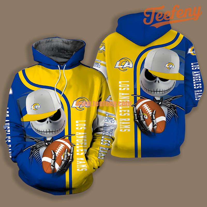 Los Angeles Rams Jack Skellington Yellow Blue Pattern 3D Hoodie