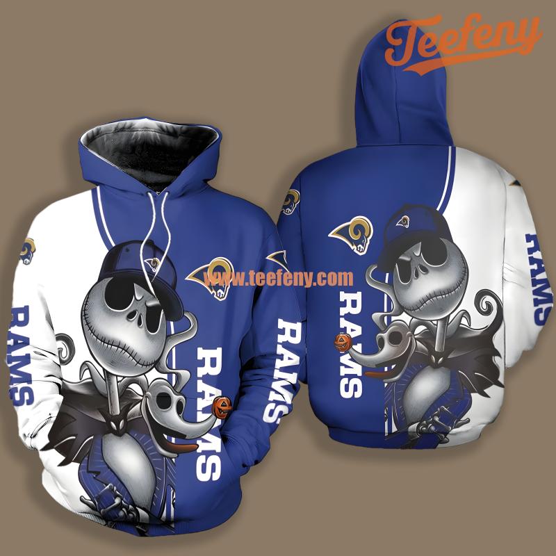 Los Angeles Rams Jack Skellington Zero White Blue Illusion 3D Hoodie