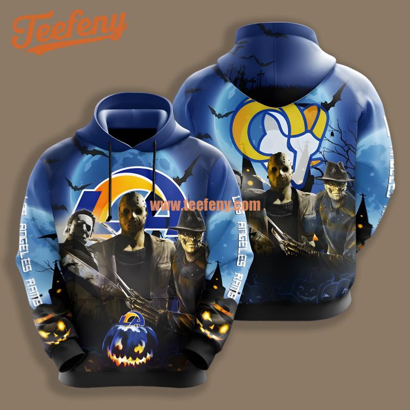 Los Angeles Rams Michael Myers Freddy Krueger Blue Illusion 3D Hoodie