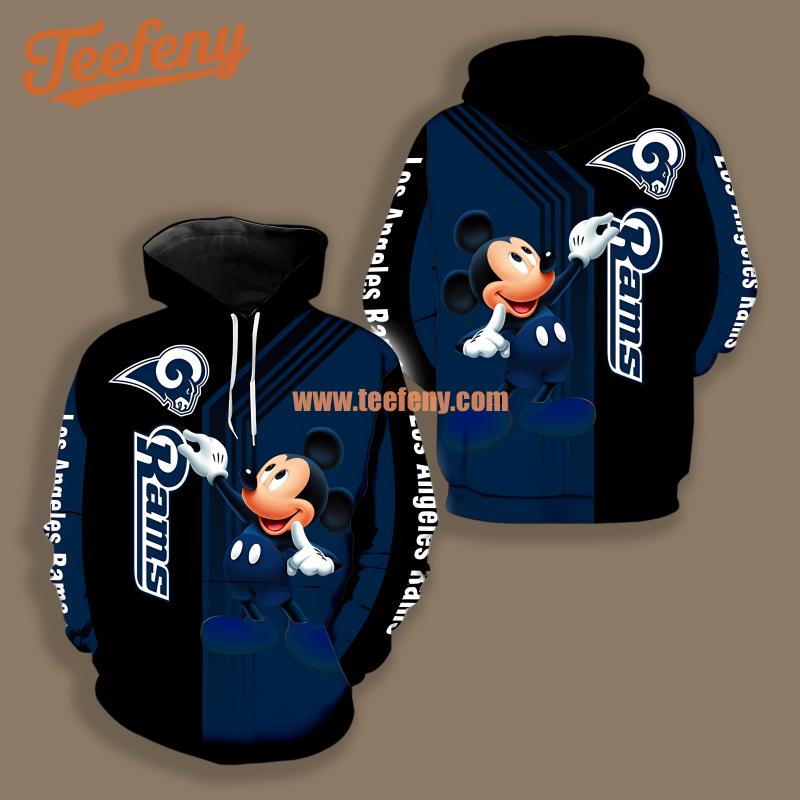 Los Angeles Rams Mickey Mouse Black Blue Graphic 3D Hoodie