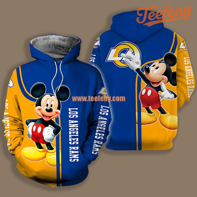 Los Angeles Rams Mickey Mouse Yellow Blue Zip Up 3D Hoodie