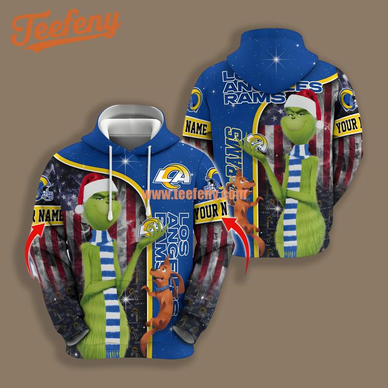 Los Angeles Rams Santa Grinch Blue 3D Hoodie Zipper