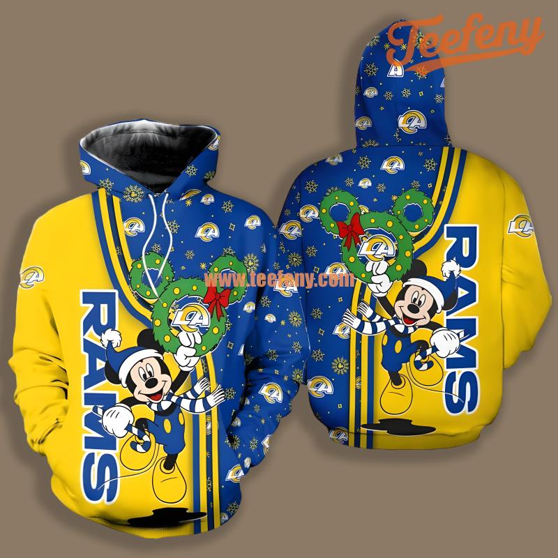 Los Angeles Rams Santa Mickey Mouse Christmas Yellow Blue Boys 3D Hoodie