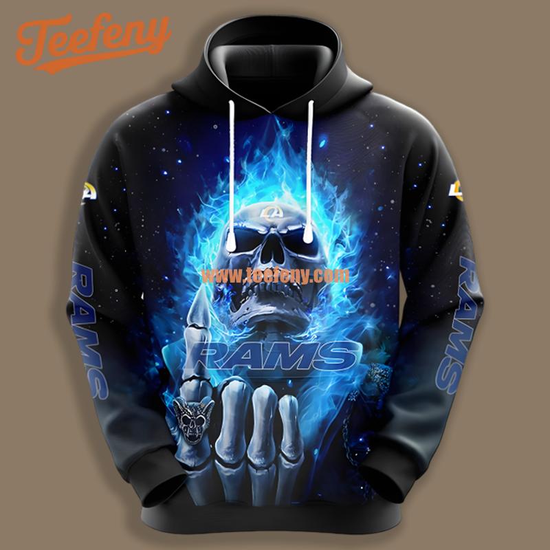 Los Angeles Rams Skull Champion Black Blue Graphic 3D Hoodie