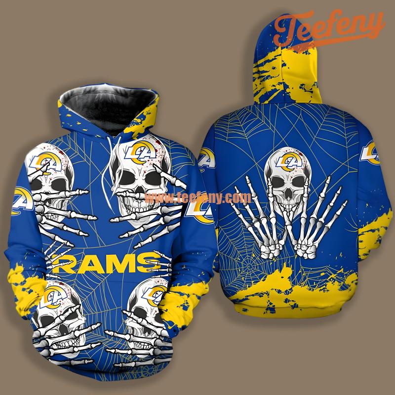 Los Angeles Rams Skull Halloween Blue Yellow Horror 3D Hoodie