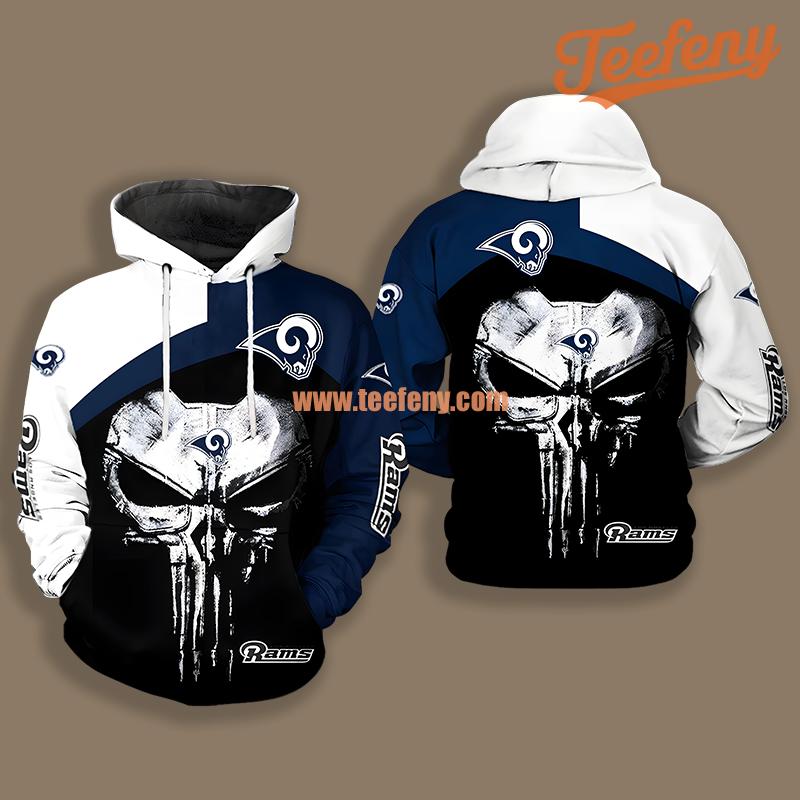 Los Angeles Rams Skull Punisher White Black Print 3D Hoodie
