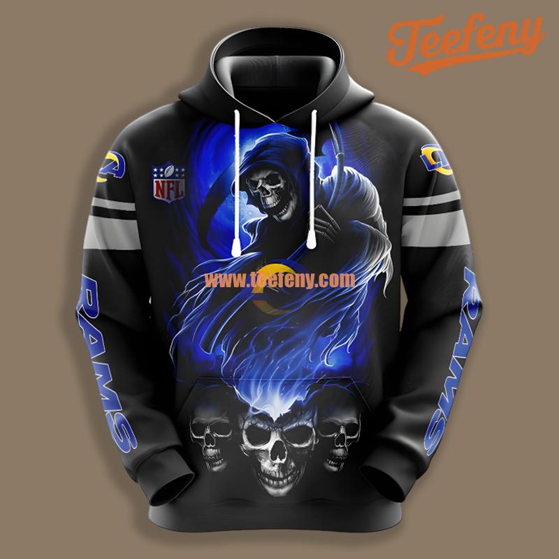 Los Angeles Rams Skull Score Black Blue Full Print 3D Hoodie