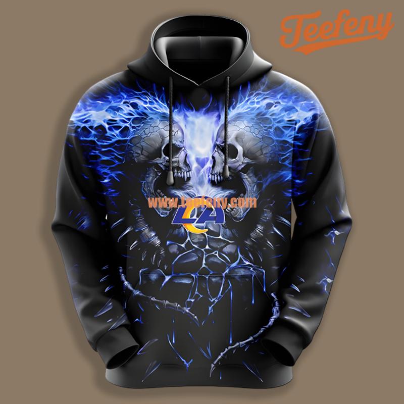 Los Angeles Rams Skull Unleash Black Blue Zipper 3D Hoodie
