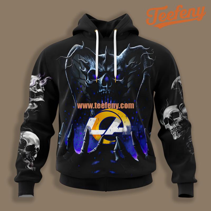 Los Angeles Rams Skull Uprising Blue Black Horror 3D Hoodie