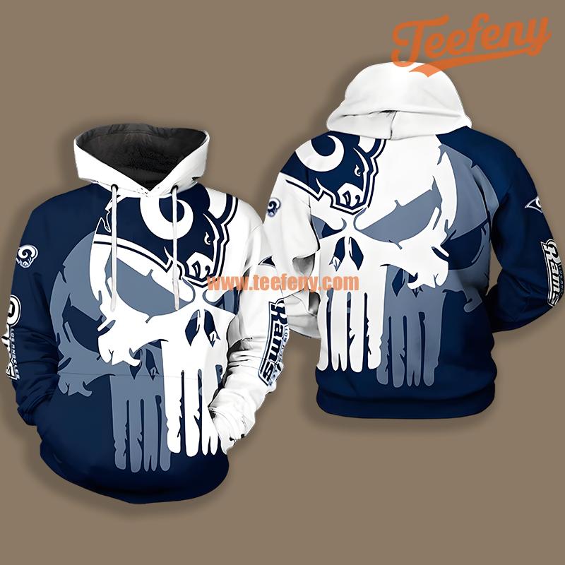 Los Angeles Rams Skull White Blue Unisex 3D Hoodie