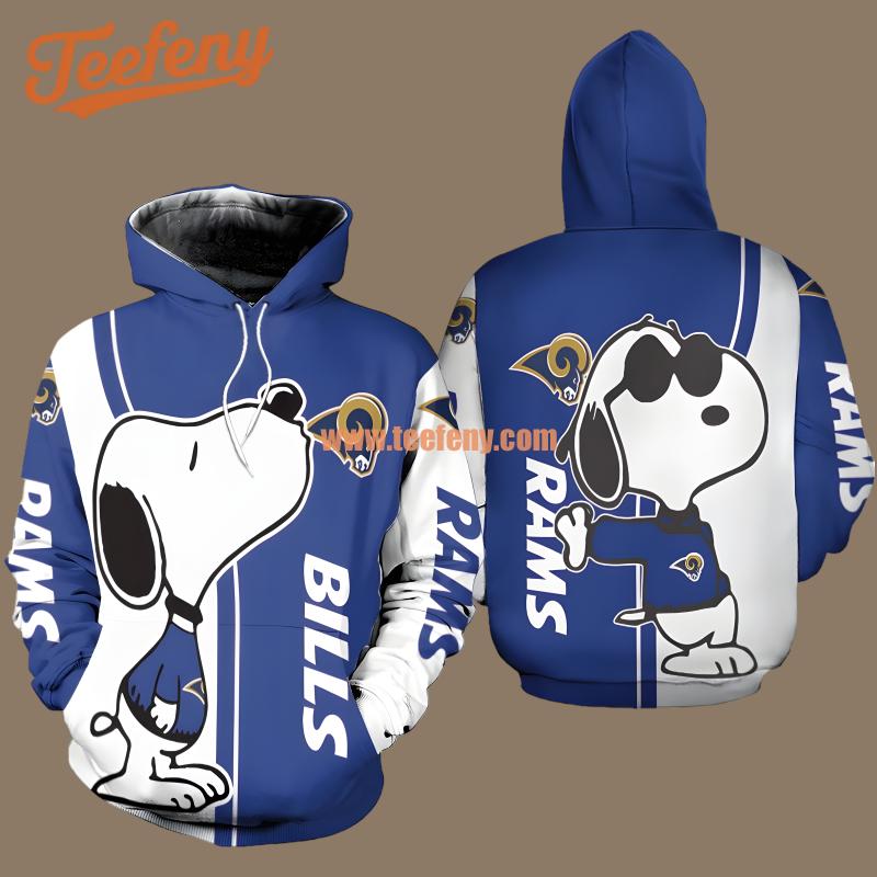 Los Angeles Rams Snoopy White Blue Pattern 3D Hoodie