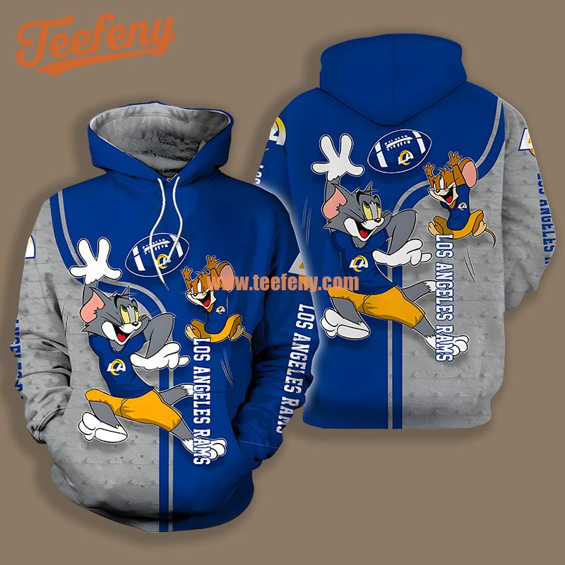 Los Angeles Rams Tom And Jerry Grey Blue Full Print 3D Hoodie
