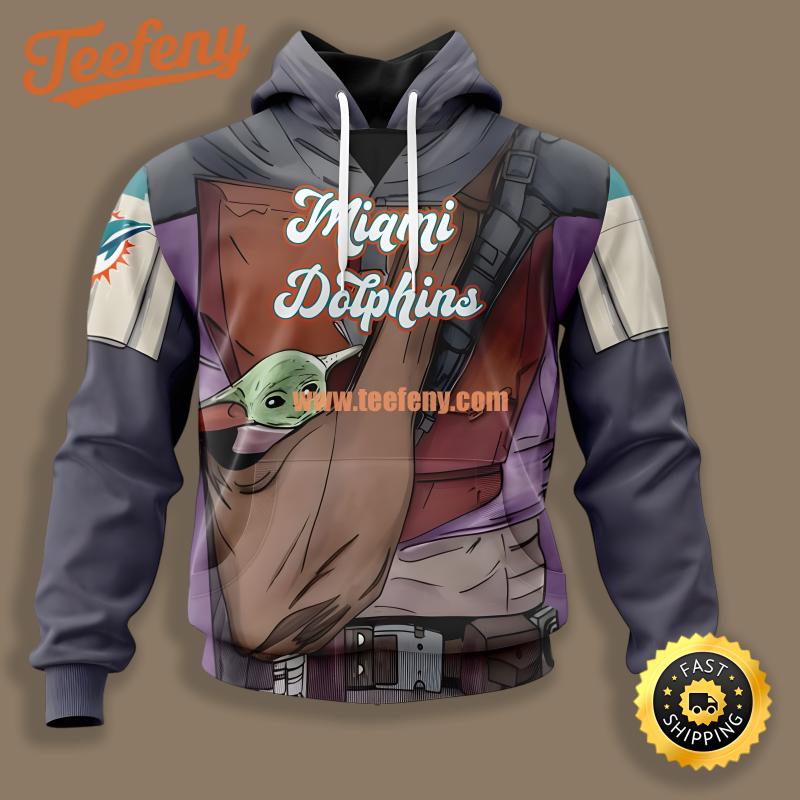 Miami Dolphins Baby Yoda Grey Mens 3D Hoodie