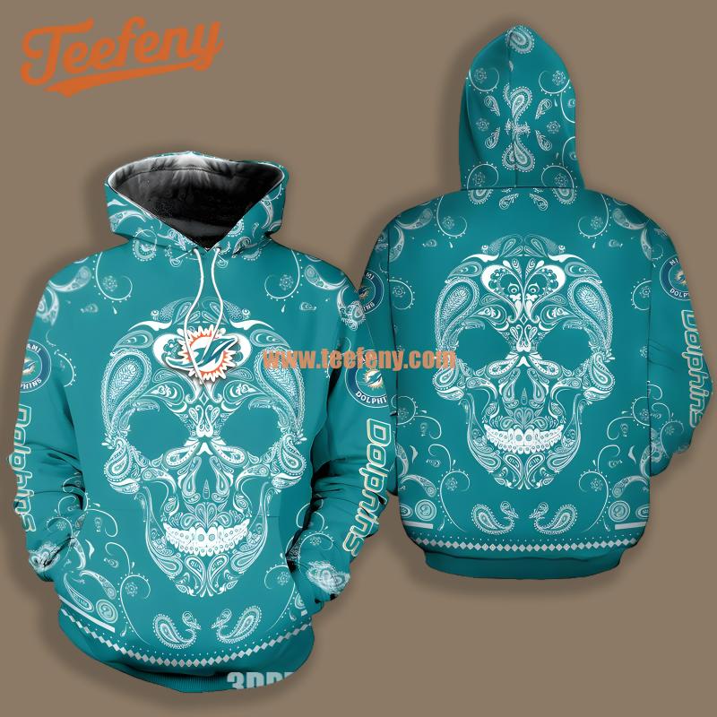 Miami Dolphins Bandana Skull Blue White Graphic 3D Hoodie