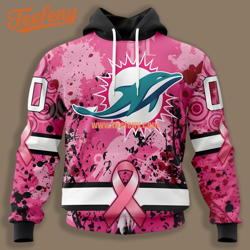 Miami Dolphins Breast Cancer Personalized Pink White 3D Hoodie