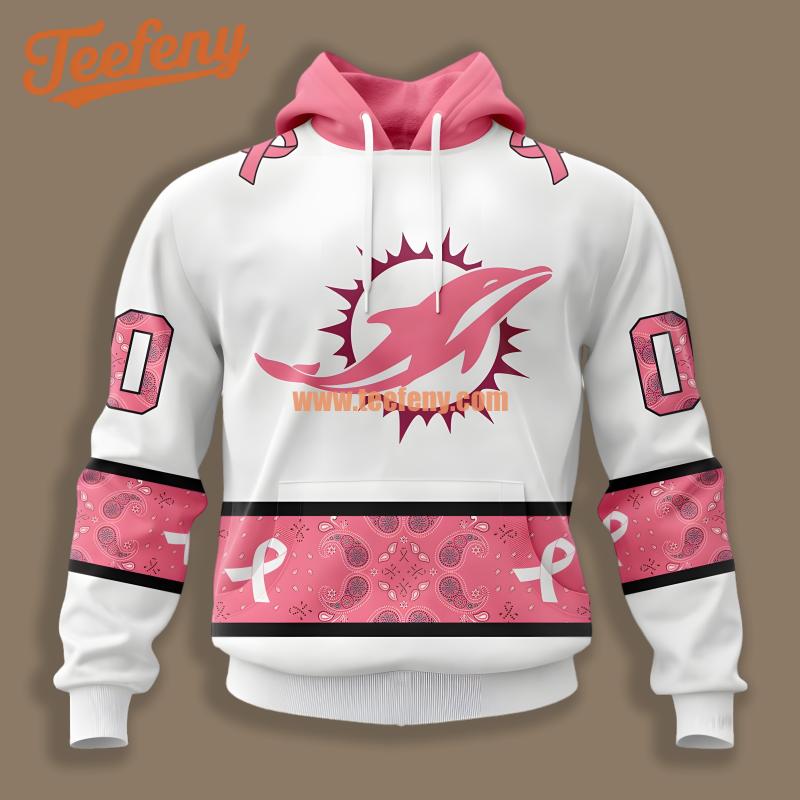Miami Dolphins Breast Cancer White Pink Personalized 3D Hoodie