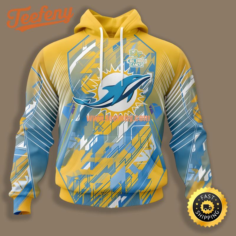 Miami Dolphins Childhood Cancers Yellow Blue Unisex 3D Hoodie