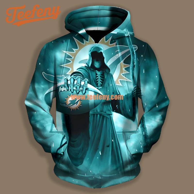 Miami Dolphins Death Is Coming Blue Design 3D Hoodie