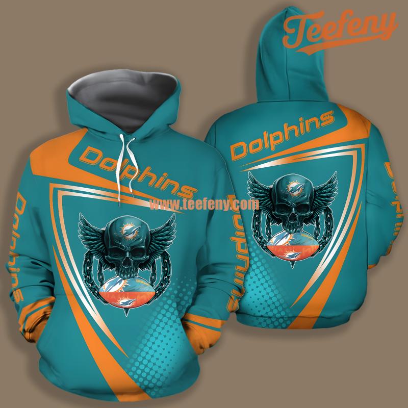 Miami Dolphins Eagle Skull Blue Orange Cool 3D Hoodie