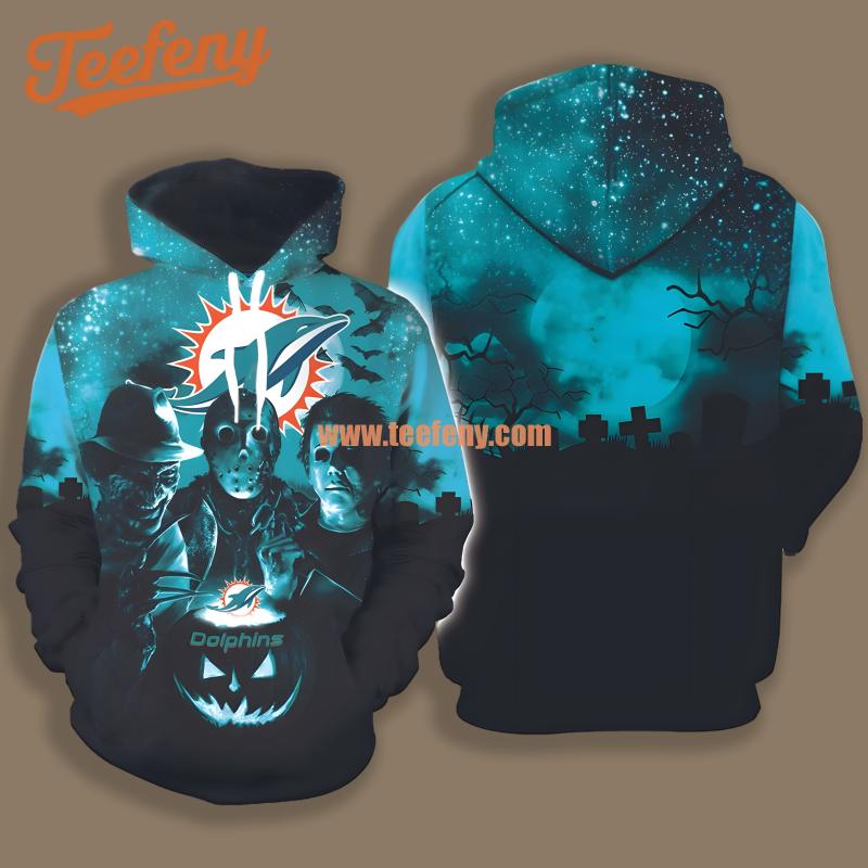 Miami Dolphins Freddy Krueger Jason Voorhees Halloween Blue Black Fashion 3D Hoodie