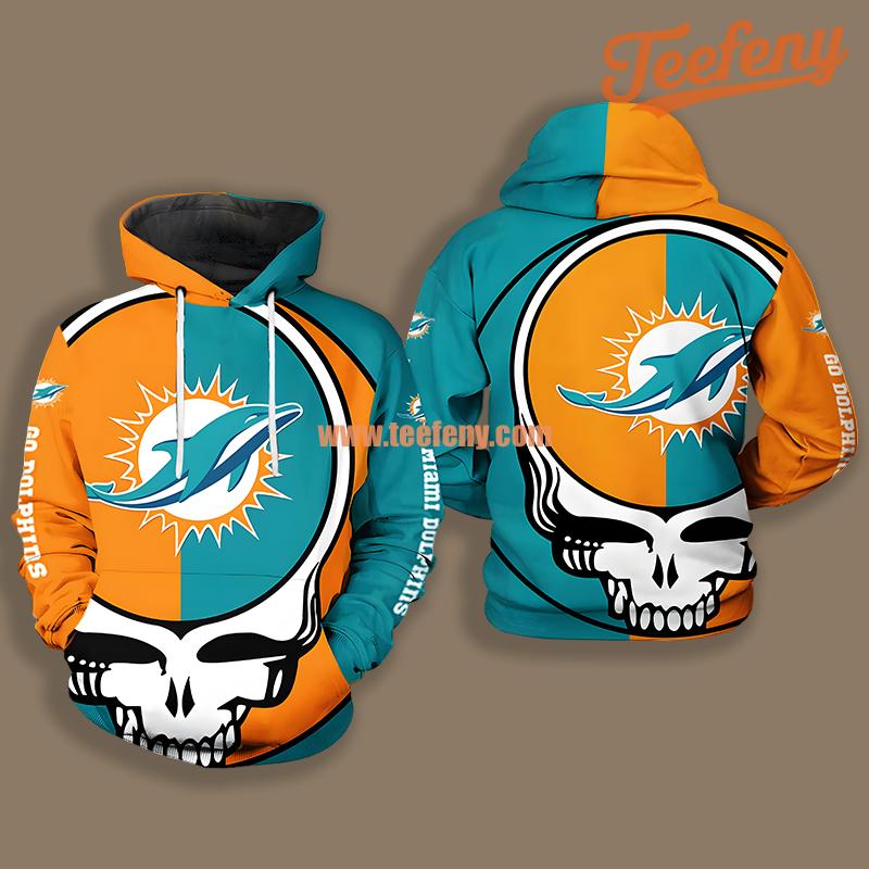 Miami Dolphins Grateful Dead Blue Yellow Puff Print 3D Hoodie