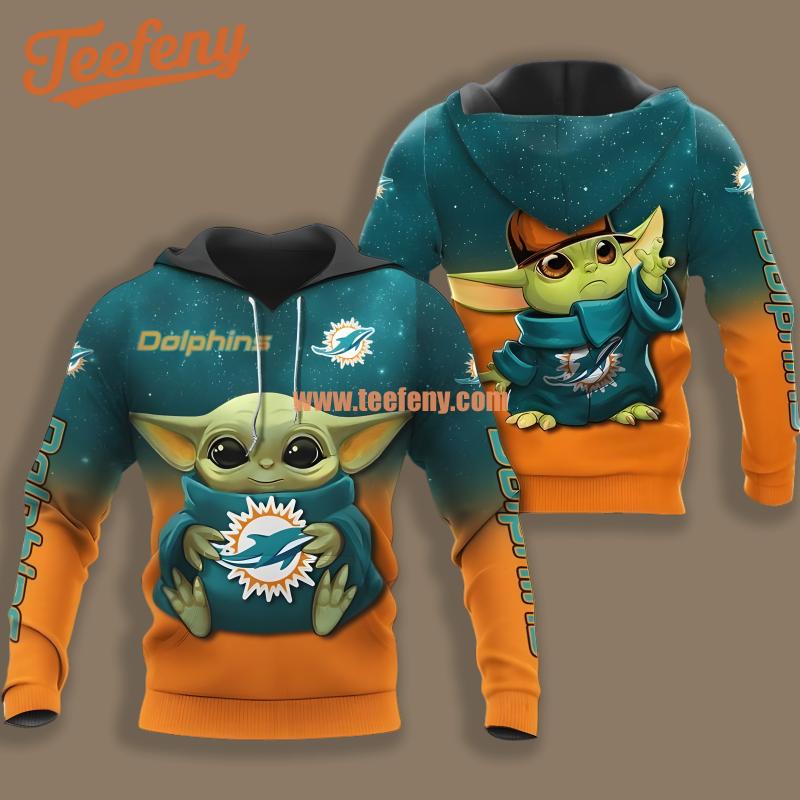 Miami Dolphins Grogu Blue Orange Printed 3D Hoodie