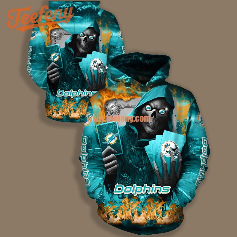 Miami Dolphins Halloween Death Card Blue Mens 3D Hoodie
