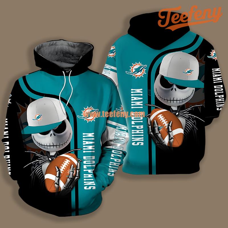 Miami Dolphins Jack Skellington Halloween Blue Black Boys 3D Hoodie
