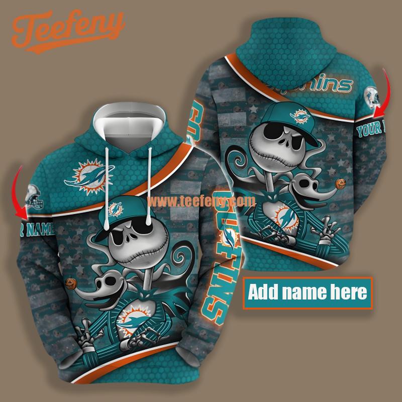 Miami Dolphins Jack Skellington Zero Blue 3D Hoodie Printing