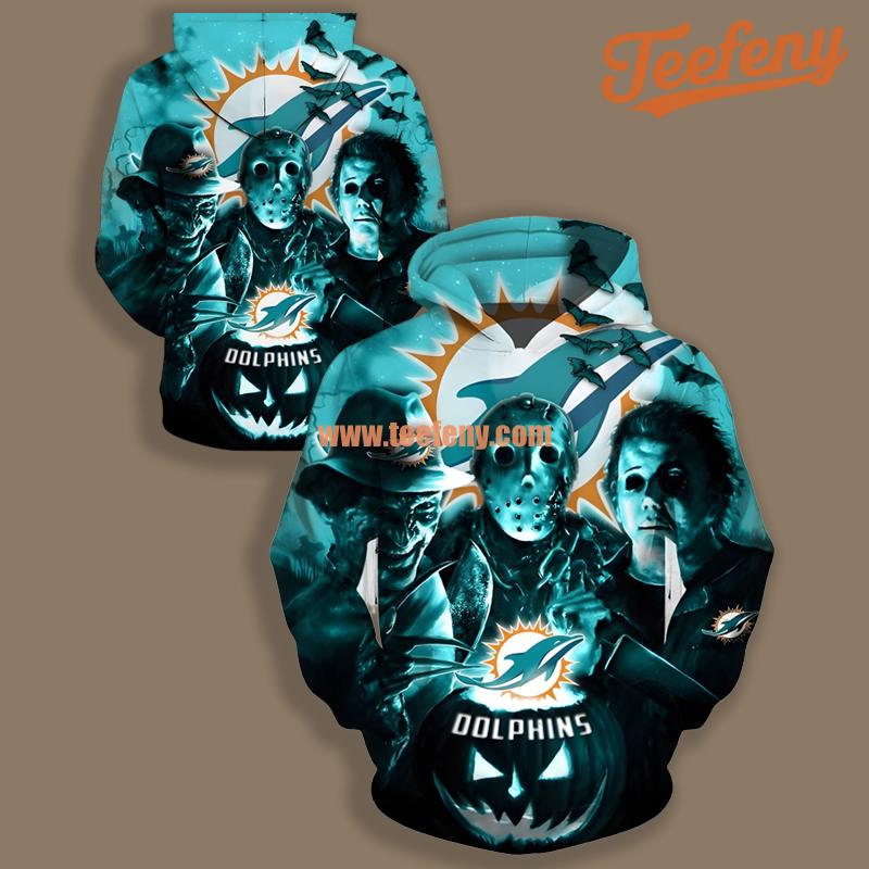 Miami Dolphins Jason Michael Myers Halloween Blue Printed 3D Hoodie