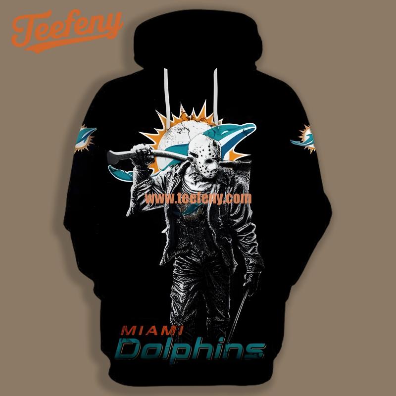 Miami Dolphins Jason Voorhees Halloween Black Printed 3D Hoodie