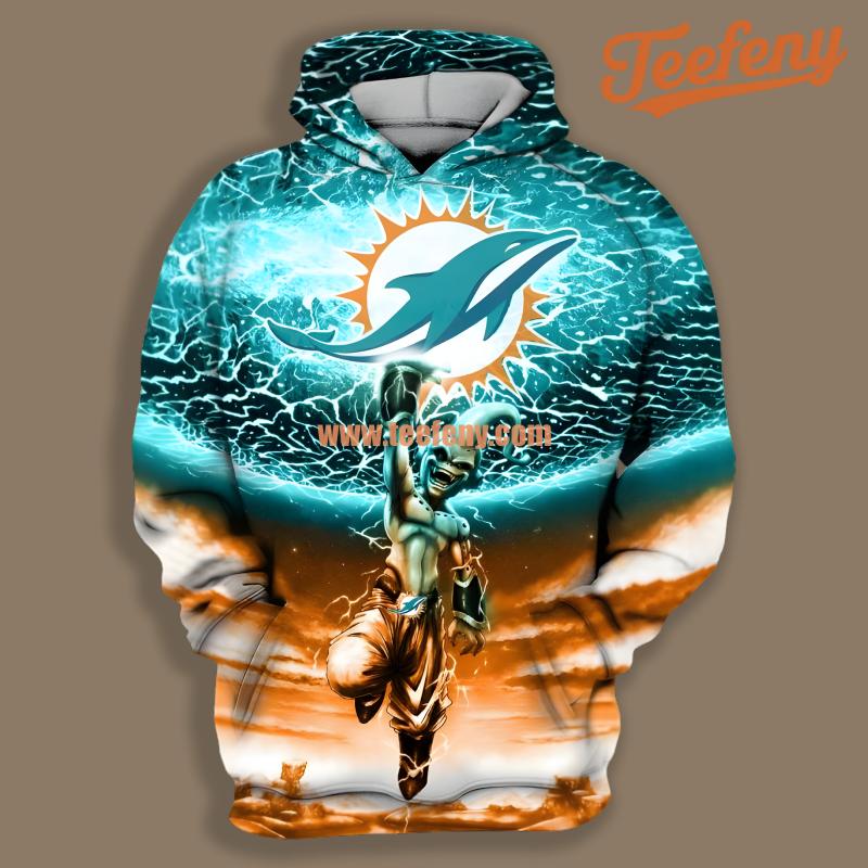 Miami Dolphins Kid Buu Dragon Blue Orange Realistic 3D Hoodie