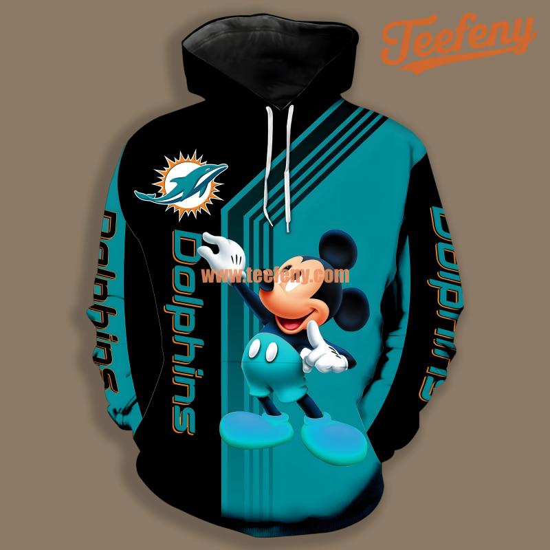 Miami Dolphins Mickey Mouse Black Blue Pullover 3D Hoodie