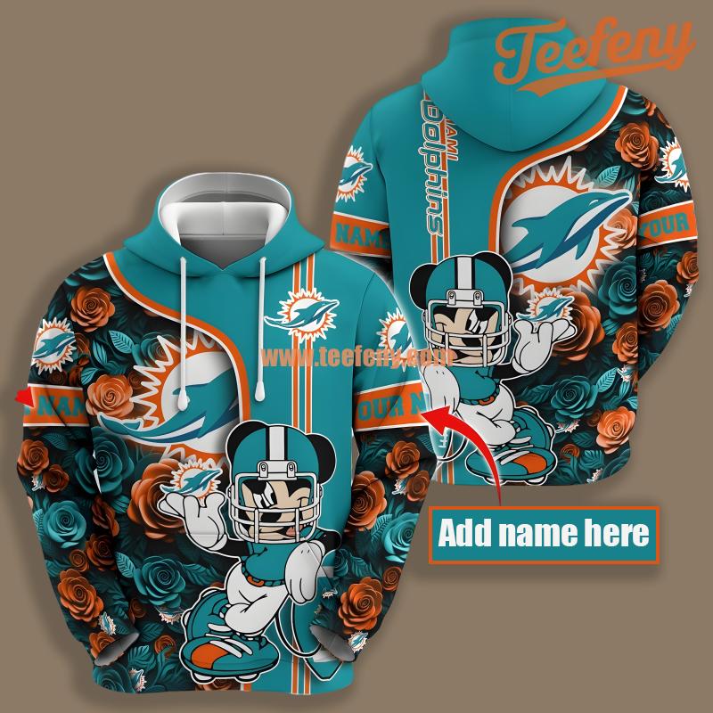 Miami Dolphins Mickey Mouse Flower Blue Personalized 3D Hoodie