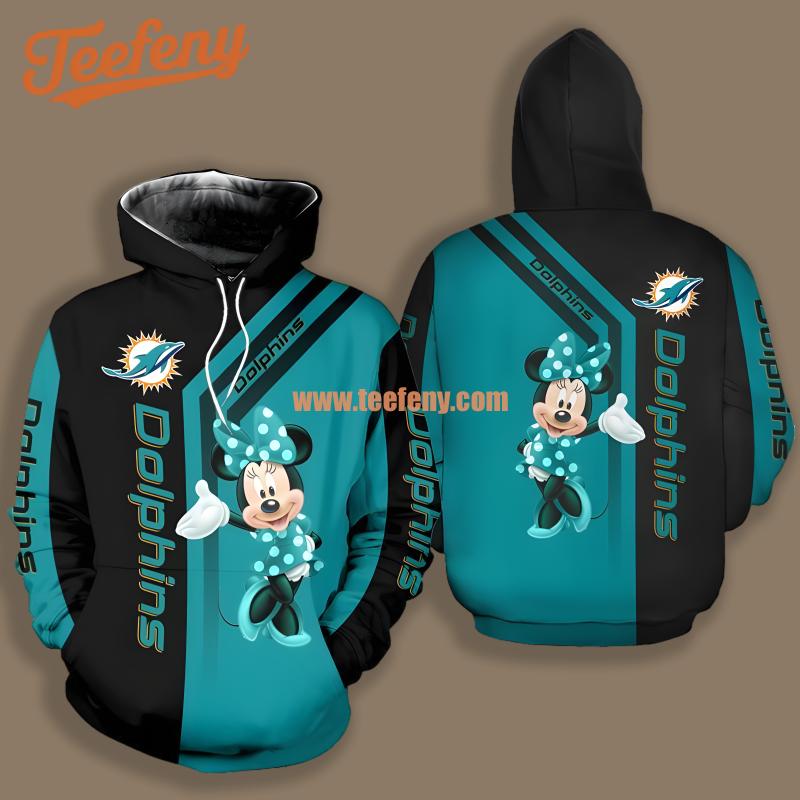 Miami Dolphins Minnie Mouse Christmas Blue Black Horror 3D Hoodie