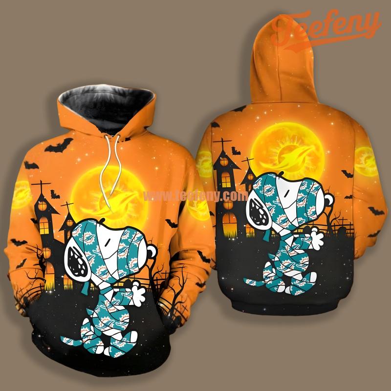 Miami Dolphins Mummy Snoopy Halloween Orange Black Pullover 3D Hoodie