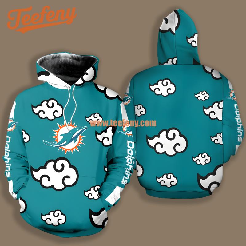 Miami Dolphins Ninja Cloud White Blue Printed 3D Hoodie