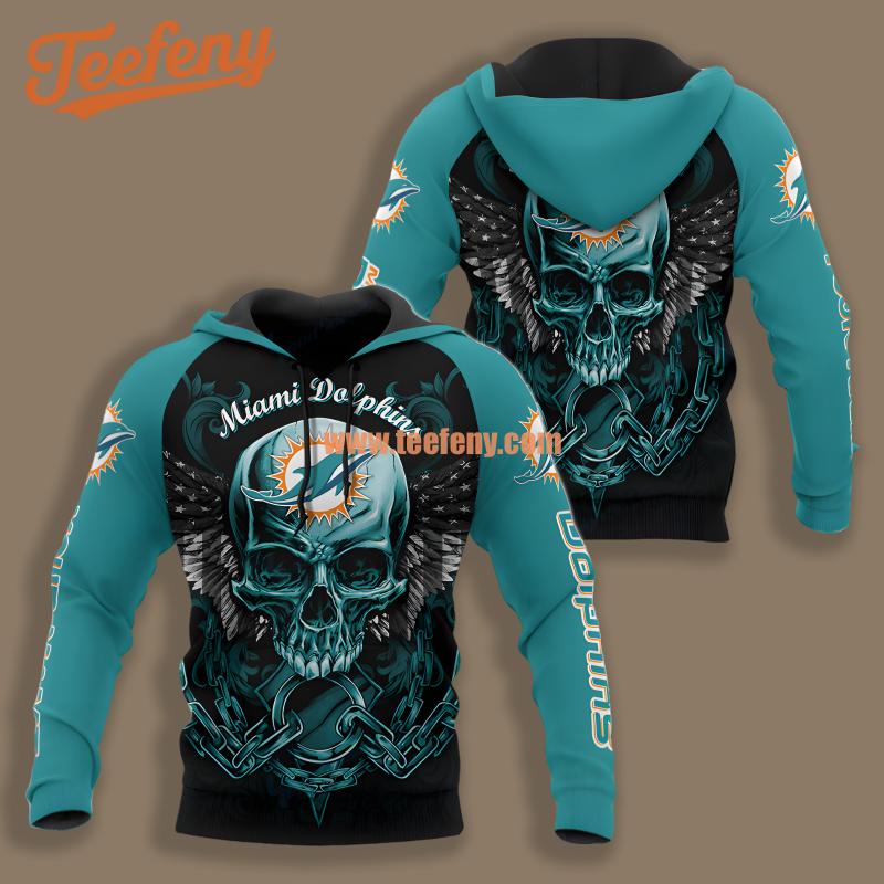 Miami Dolphins Personalized Eagle Skull Black Blue Printing 3D Hoodie