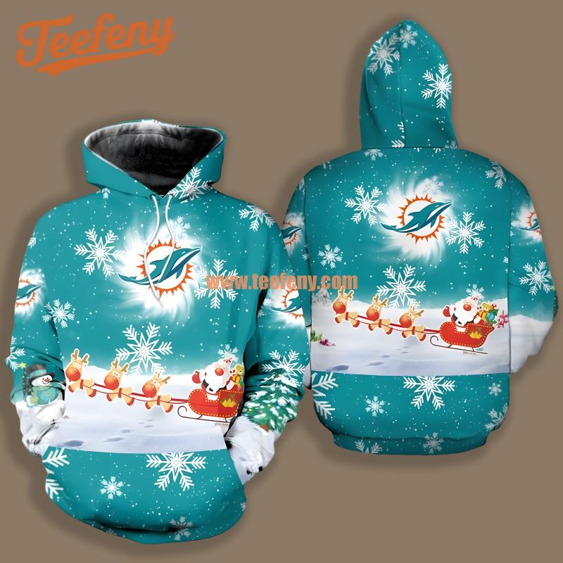 Miami Dolphins Santa Claus Is Coming Blue White Design 3D Hoodie