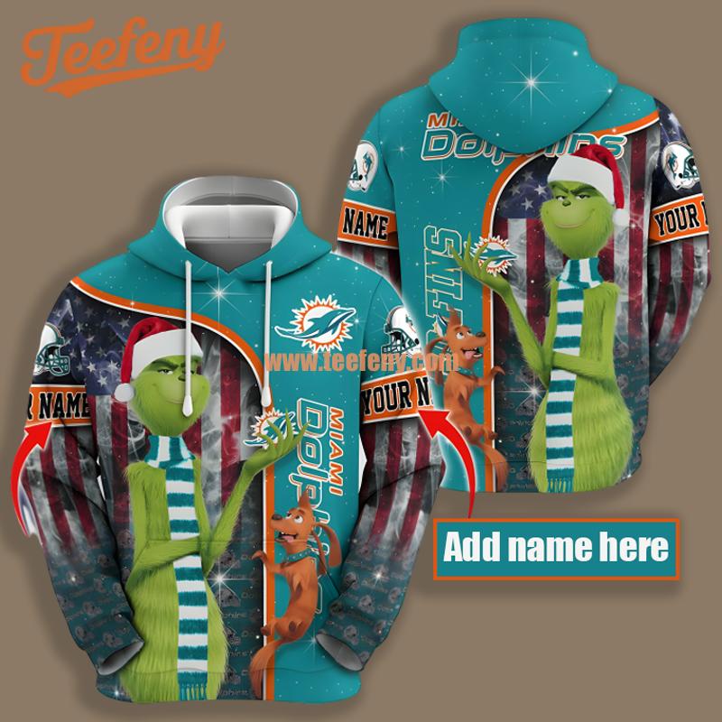 Miami Dolphins Santa Grinch Blue 3D Fashion Hoodie
