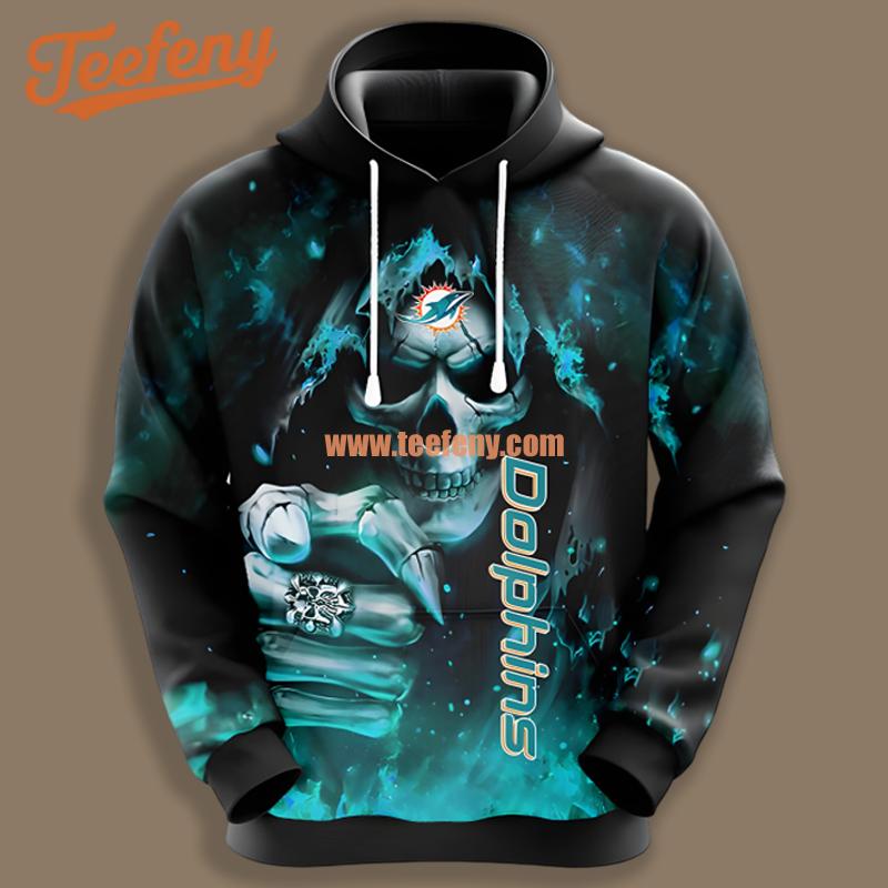 Miami Dolphins Skull Champion Blue Black For Sale 3D Hoodie