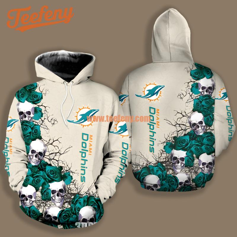 Miami Dolphins Skull Flower Forest Grey Cool 3D Hoodie