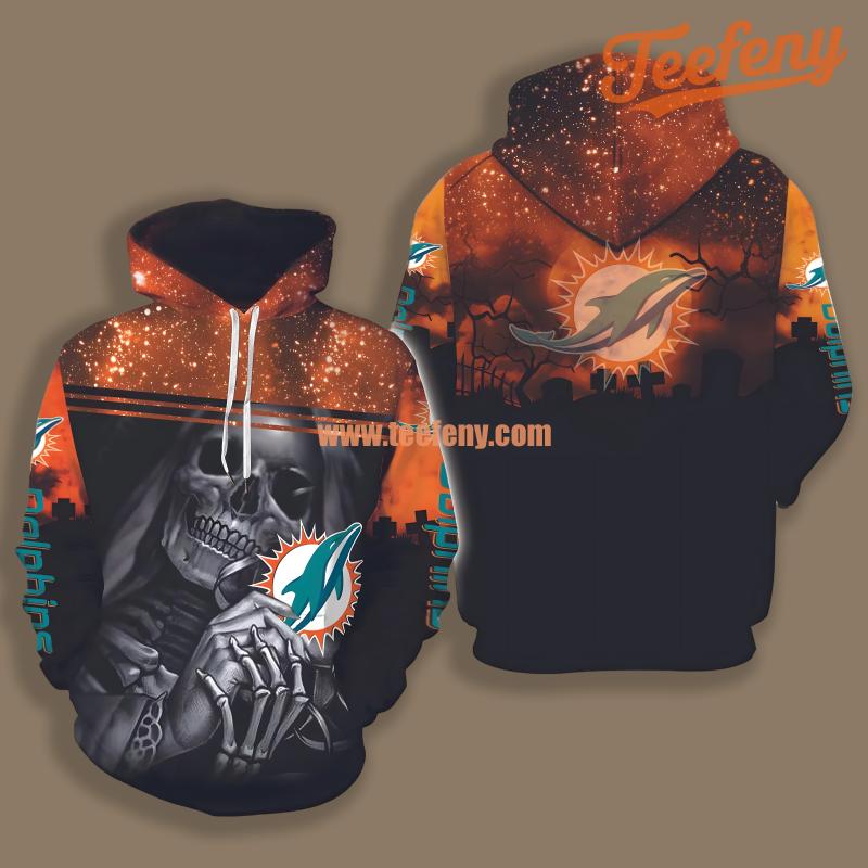 Miami Dolphins Skull Halloween Black Orange Printed 3D Hoodie